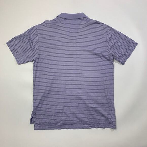 Peter Millar Polo Shirt Mens M Purple Cotton Black Striped Short Sleeve High Low - Picture 7 of 9